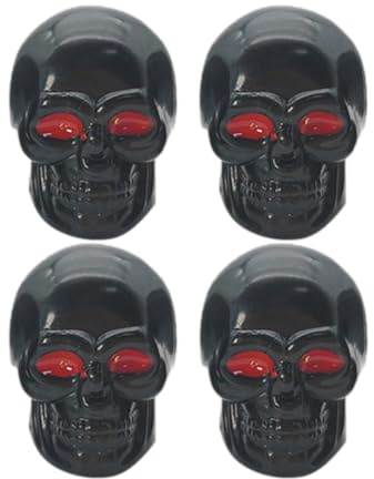 Skull Tire Valve Stem Caps – 4PCS Car Wheel Air Dust Covers | Cool Skeleton Style Airs Nozzle Caps for Motorcycle, Bicycle, Truck, Bike, SUV, Auto Rims, Decorative Valve Cover for
