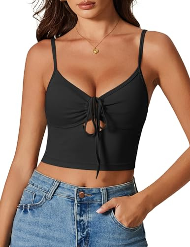 Avidlove Damen Tank Top Sexy Camisole Bustier Y2k Crop-Top Einstellbar Spaghettiträger Oberteil Binden Trägertop V-Ausschnitt Unterhemd Bauchfrei Vest