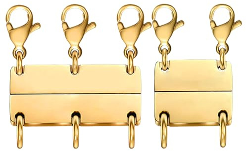 Klasse-Reihen-Halskette – 2 Stück Multi-Magnet-Trenner für Schicht-Halsketten, Set mit 2 magnetischen Verschlüssen für stapelbare Ketten | Vergoldete Kettenverbinder für ayering (Gold)
