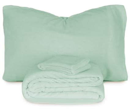 Morbidissimi Set Lenzuola Completo Letto in Pile Coral Tinta Unita, Termico, Morbido, Caldo per Letto Singolo Salvia