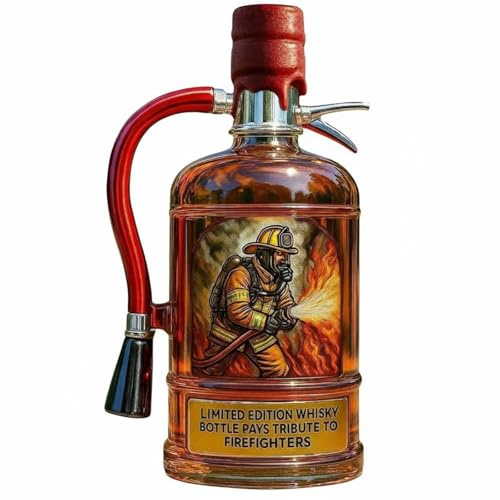 Qianly Bouteille en Verre Forme Dispositif Anti-Feu, Bouteille Décorative | Bouteille à Liqueur, Récipient à Spiritueux, Carafe à Whisky en Verre Borosilicaté Forme Extincteur, Couvercle Rouge