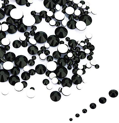 LolliBeads Resin Crystal Round Nail Art Mixed Flat Backs Acrylic Rhinestones Gems,Mix Size 1.5-5 mm, Color Black (1200Pcs)