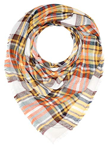 Autiga Damen XXL Strickschal Winterschal Karo Oversize großer Schal kariert Karoschal Dreieckstuch gelb