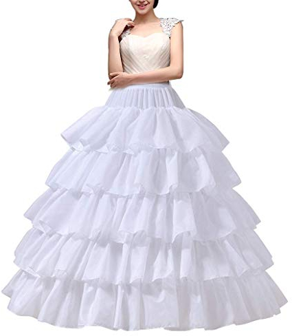YULUOSHA Damen Reifrock Petticoat Unterrock Petticoat Krinoline Lang 4 Ring 5 Flouncing für Hochzeit Party (Weiß)