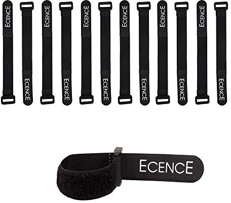 ECENCE Scratch Attaches de câble réutilisable, set de 12 Colliers de serrage pour câbles, cordons, Universel pour fixation, Serre-câbles à scratch, taille 2cm x 20cm
