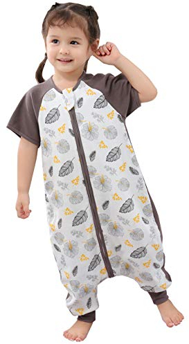 Chilsuessy Baby Sommer Schlafsack mit Füßen Mädchen und Junge Schlafstrampler Baby Sommerschlafsack Kinder Sommer Schlafanzug Kurzarm, Braun Blätter, 100/Baby Höhe 100-110cm