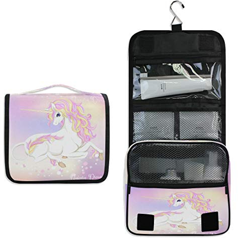 Trousse de toilette mignonne licorne à suspendre - Trousse de toilette de voyage - Accessoires de maquillage - Pochette de beauté pour femmes et filles - Étanche - Cadeau cheval, Multicolore,