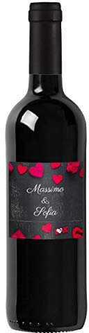 Idea regalo Vino Rosso Toscana IGT, bottiglia con etichetta personalizzata esclusiva per San Valentino, bomboniere, anniversario di fidanzamento e matrimonio (0,75L, Lavagna cuori)