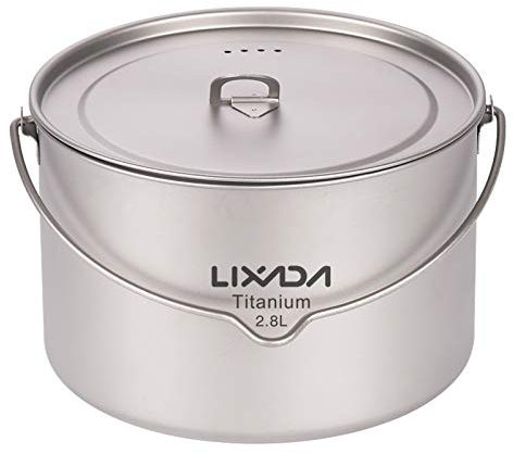Lixada 1100 ml/2800 ml Titan-Topf, ultraleicht, tragbar, Hängetopf mit Deckel und faltbarem Griff, Outdoor, Camping, Wandern, Rucksackreisen (2800 ml)