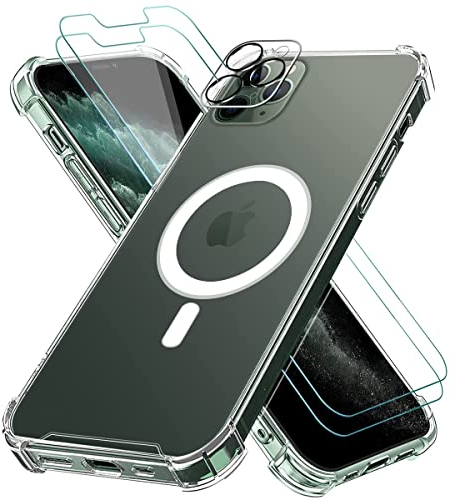 Vauki Coque pour Apple iPhone 11 Pro Max avec 2 Verre Trempé Protection écran & 1 Caméra Arrière Protecteur, Cercle Magnétique Intégré Étui Housse de Transparent Souple Silicone Antichoc Case 6,5