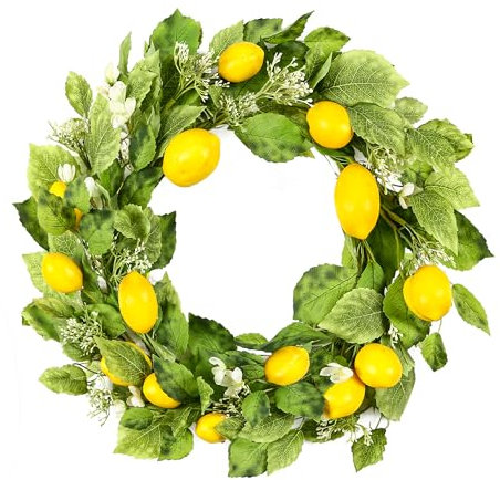 YNYLCHMX Frühlings- und Sommerkränze für Haustür, künstlicher Zitronenkranz mit grünen Eukalyptusblättern, grünem Laubkranz für Wand, Fenster, Bauernhaus, Party, Urlaub, Heimdekoration, 45,7 cm