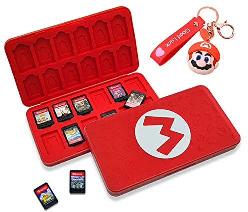 BAYINBROOK Custodia per Carte da Gioco per Nintendo Switch, Antiurto Silicone Switch Porta Carte da Gioco, Game Card Case Grande Capacità per 24 NS 24 TF Carte (Rosso Mario M)