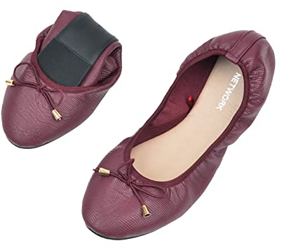 ERLINGO Ladies Roll up Shoes Foldable Ballet Flats with Bowknot Roll Up Ballet Pumps for Women Non Slip Fold Up Ballerina Dolly Shoes for Weddings and Parties