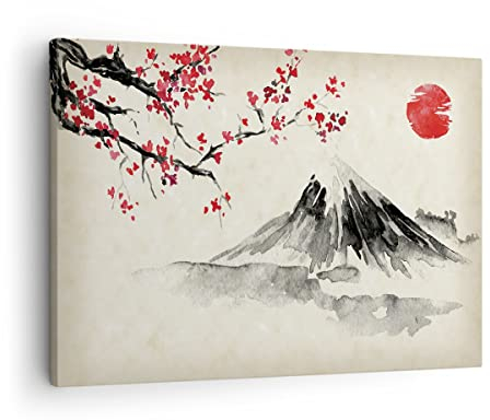Bilder auf Leinwand Aquarell asiatisch Landschaft Leinwandbild 70x50cm Wandbilder Dekoration Wohnzimmer Schlafzimmer Küche Deko Klein Wanddeko Bild Wand Kunstdruck Art Wall Decor Canvas AA70x50-4513