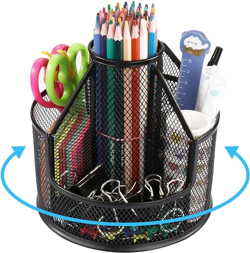 HMXLJJY Organiseur de bureau rotatif en maille métallique pour la maison, le bureau, l'école (noir)