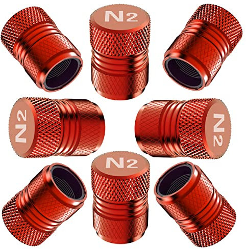Tire Valve Stem Caps - Tire Air Caps Cover 8 Pack N2 Nitrogen Logo Corrosion Resistant Premium Alloy Universal for Car Truck Motorcycle Bike-Red