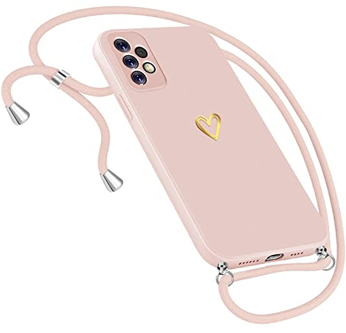 Neivi Handykette Hülle für Samsung Galaxy A53 5G Hülle Necklace,Herz Motiv Muster Handyhülle Samsung Galaxy A53 5G Hülle mit Band mit Kordel zum Umhänge Band Ultradünn Hülle für Samsung A53 5G (Pink)