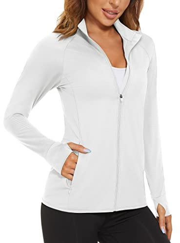 MAGCOMSEN Women's Long Sleeve Zip Shirts Outdoor UPF 50+ UV Sun Protection Quick Dry Tops Running Sports Casual T Shirts White