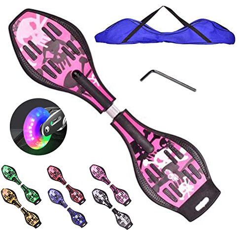 Bueuwe Waveboard Kinder ab 10 Jahre, Snakeboard mit Leuchtrollen, Street Waveboards mit Tasche und Zubehör, Skateboard für Mädchen und Junge, 86,5x22,5x12 cm,Rosa