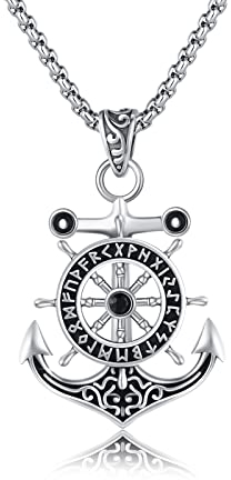 TRISHULA Anker-Halskette für Männer 925 Sterling Silber Kompass Halskette Wikinger Runen Halskette Anker-Anhänger Wikinger Schmuck Geschenk für Jubiläums Geburtstag