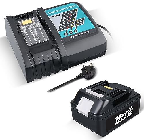 PDstaion 5.5Ah 18V BL1850 Replacement for Makita Battery & DC18RC Charger Compatible with 14.4V 18V Li-ion Battery BL1815 BL1830 BL1850 BL1430 BL1860 LXT-400 UK Plug