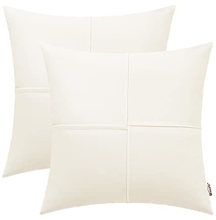 BRAWARM Kunstleder-Kissenbezüge, 50,8 x 50,8 cm, cremefarben, 2 Stück, handgenäht, dekoratives Dekokissen für Couch, Sofa, Bett, Wohnzimmer, Zuhause, Garten