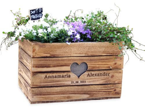 Rustikale GESCHENKEKISTE HOCHBEET Hochzeit Weinkiste Vintage Hochzeitsgeschenk aus Holz PERSONALISIERT Hölzerne Jahrestag BoHo Geldgeschenk