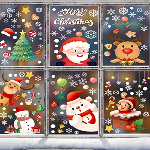 242 Fensterbilder Weihnachten Selbstklebend,Schneeflocken Weihnachtsmann Elch Fensterbilder Abnehmbare Fensterdeko Statisch Haftende PVC Aufkleber Winter Dekoration