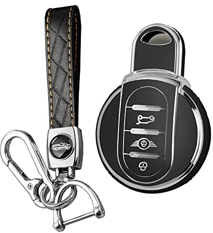 KUNIO Autoschlüssel Hülle Etui Passt für BMW Mini Cooper One F55 F56 Hatch F54 Clubman F57 Cabrio F60 Countryman TPU Schlüsselhülle Cover Schlüsselanhänger Schlüsselbund 3 Tasten A Schwarz
