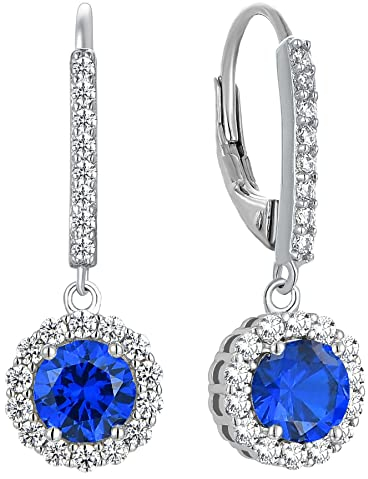 YL Damen Ohrhänger 925 Sterling Silber September Geburtsstein Saphir Runden Tropfen Ohrringe