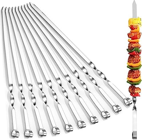10 Stück Grillspieße lang Grillspieße aus Edelstahl 60cm Schaschlikspieße Lange Spieße für Fleisch Gemüse Stockbro BBQ Grillen Grillzubehör aus Edelstah (60cm)