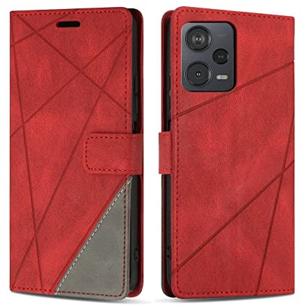 SONWO Coque pour Xiaomi Redmi Note 12 Pro 5G, Protection Housse Etui en Cuir PU Portefeuille Livre pour Xiaomi Redmi Note 12 Pro 5G, Emplacements Cartes, Fonction Support, Rouge