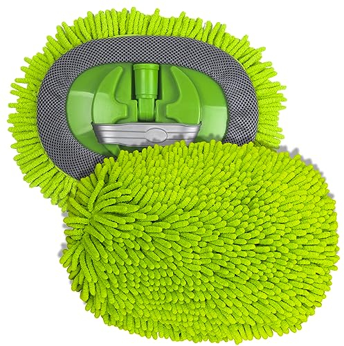Bemece Chenille Mop Cloths for Car Wash Brush, Microfibre Cloths for Cleaning Truck Caravan Van, Scratch Free Strong Absorbent, Green-2 Pieces (Replaceable Cloth)