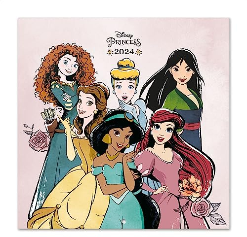 Grupo Erik Disney Kalender 2024 Wandkalender 2024 - Disney Prinzessinen Kalender 2024 Familienplaner 30 x 30 cm Jahreskalender 12 Monate