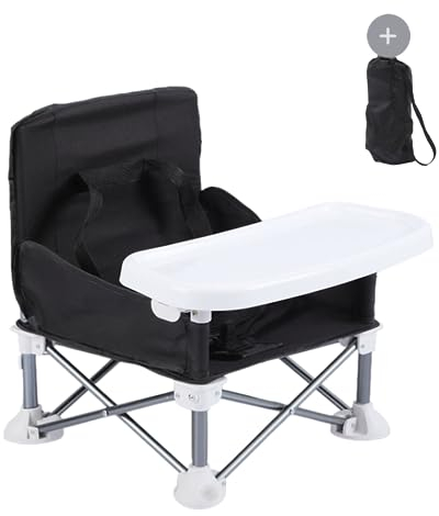 HB.YE Baby Folding Dining Chair Portable High Multifunctional Child Little Seat Dining Aluminum Alloy Travel Compact Booster Seat with Tray Black