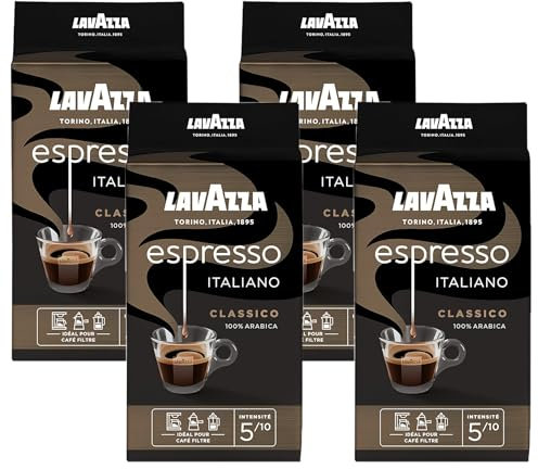 LAVAZZA - Café Moulu Espresso Italiano Classico - Café italien - 100% Arabica - Équilibré - Intensité 5 - Paquet de 250 g (Lot de 4)