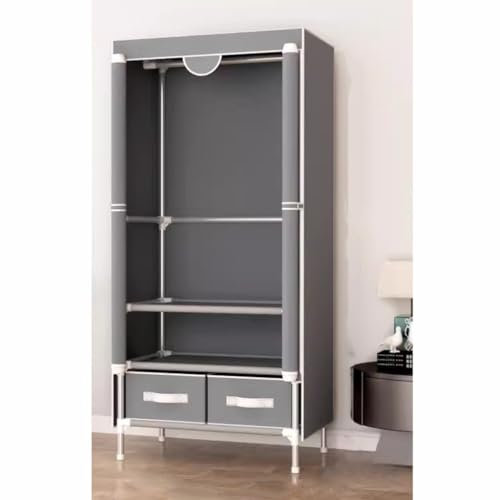 Tragbarer Kleiderschrank Mit Rolltüren, Kleiner Schrank Mit Hängeregal, Vliesstoff-Aufbewahrungsorganisator Mit Zwei Schubladenkästen, Werkzeuglose Montage, Kleiderständer ( Farbe : Dunkelblau )