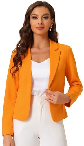 Allegra K Damen Blazer Vorne Offen Lange Ärmel Business Cardigan Elegant Lässige Crop Anzugjacke Orange M
