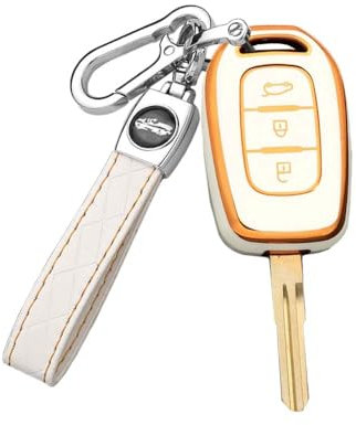 HIBEYO Car Key Case Fits Renault Protective Key Case for Renault Kwid Trafic Symbol Dacia Sandero Logan Duster Key Box Key Holder Key Fob 3 Buttons White