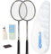 MBFISH Badmintonschläger-Set mit 2 Kohlefaser-Schlägern, 3 Federbällen, 2 Ersatz-Griffbändern und 1 Badminton-Tasche – perfekt für Anfänger und Outdoor-Spiele (schwarz)