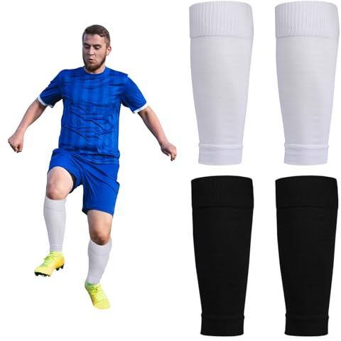 XNIVUIS 2 Paar Fußball Stutzen, Fußball Socken, Fußball Sleeve, Fußball Sleeve Tubes Stutzen Tube, Fussball Schienbeinschonerhalter Innerhalb von 43cm Wadenumfang, Einheitsgröße (Schwarz, Weiß)
