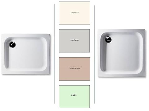Duschwanne Acryl, wählbar in den Farben: Pergamon, Bahamabeige/Beige, Manhattan, Ägäis in verschiedenen Größen flach 6,5cm (Pergamon, 90 x 75cm)