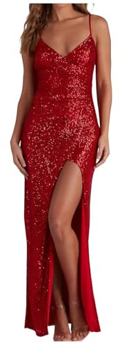 VPQILH Abiti Lunghi da Donna con Scollo a V e Spacco in Paillettes, Vestito Donna Elegante Lungo, Donna Scollo a V Vestito Paillettes, Festa Vestito Donna Brillantini, Senza Maniche Abito Donna