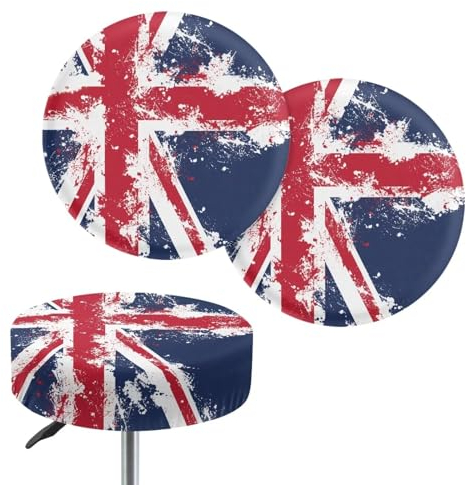 Poceacles Runder Hockerbezug, Motiv: Union Jack, waschbar, Stuhlkissen, Schutzbezug, elastische Barstuhlbezüge für 33–38,1 cm große Hocker