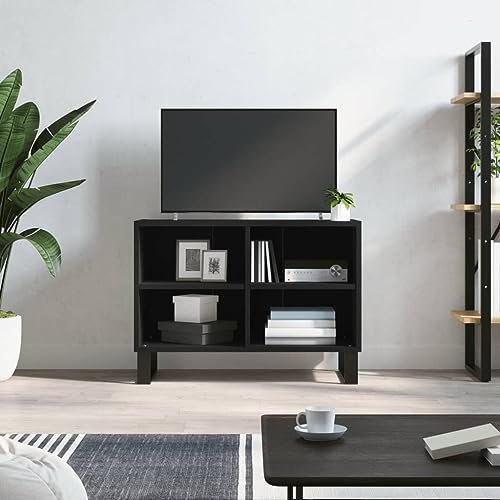 Natulvd Small TV Stand Corner TV Cabinet, 69.5x30x50 cm Entertainment Center with Open Storage & Metal Legs for Living Room Bedroom (C Legs, Black)