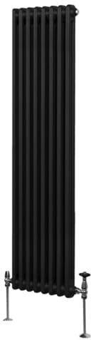 Radiatore Termosifone a 2 Colonne 1800mm x 382mm Moderno Centralizzato Nero in Acciaio Inox Verticale a Parete Cucina Soggiorno Bagno Kit di Fissaggio e Spazzola Inclusi