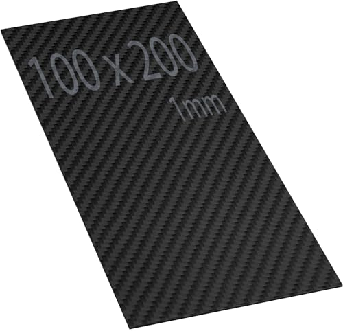 Placa de Fibra de Carbono de 100 x 200 mm. 1mm de espesor. Lámina de Fibra de Carbono 3K Mate. Resistente y gran dureza, para corte con CNC. Plancha de Fibra de Carbon de 100mm x 200mm
