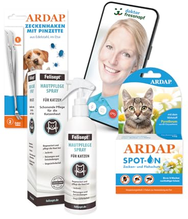 ARDAP Floh- und Zeckenschutz Paket inkl. Dr. Fressnapf Online-Tierarzt Beratung für Katzen (S) - Zeckenmittel für Katzen, Flohmittel Katzen, Zeckenschutz Katze