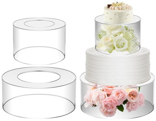Alzata per torta riempibile in acrilico trasparente, a cilindro, espositore impilabile, centrotavola per cupcake, base decorativa, per matrimoni, baby shower, feste di compleanno (25 cm + 15 cm)