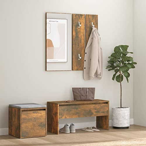 Homgoday Hallway Furniture Set Plywood Smoked Oak
